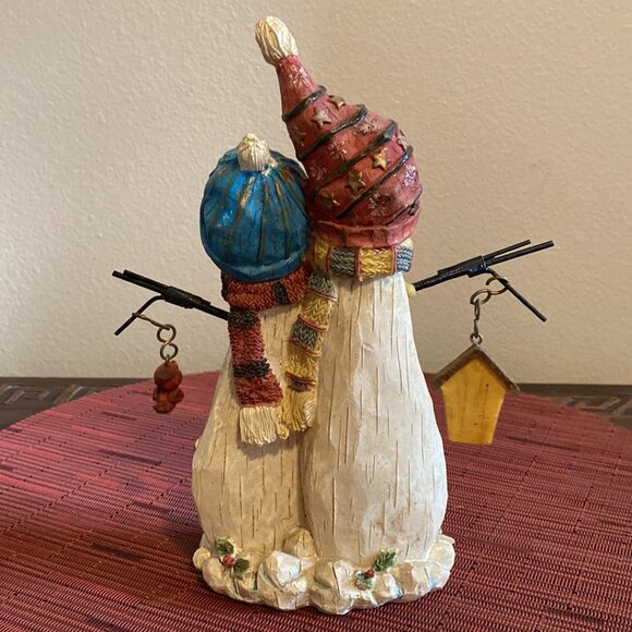 Lovable Snow Couple Holding a Birdhouse & Bird - Picture 3 of 11